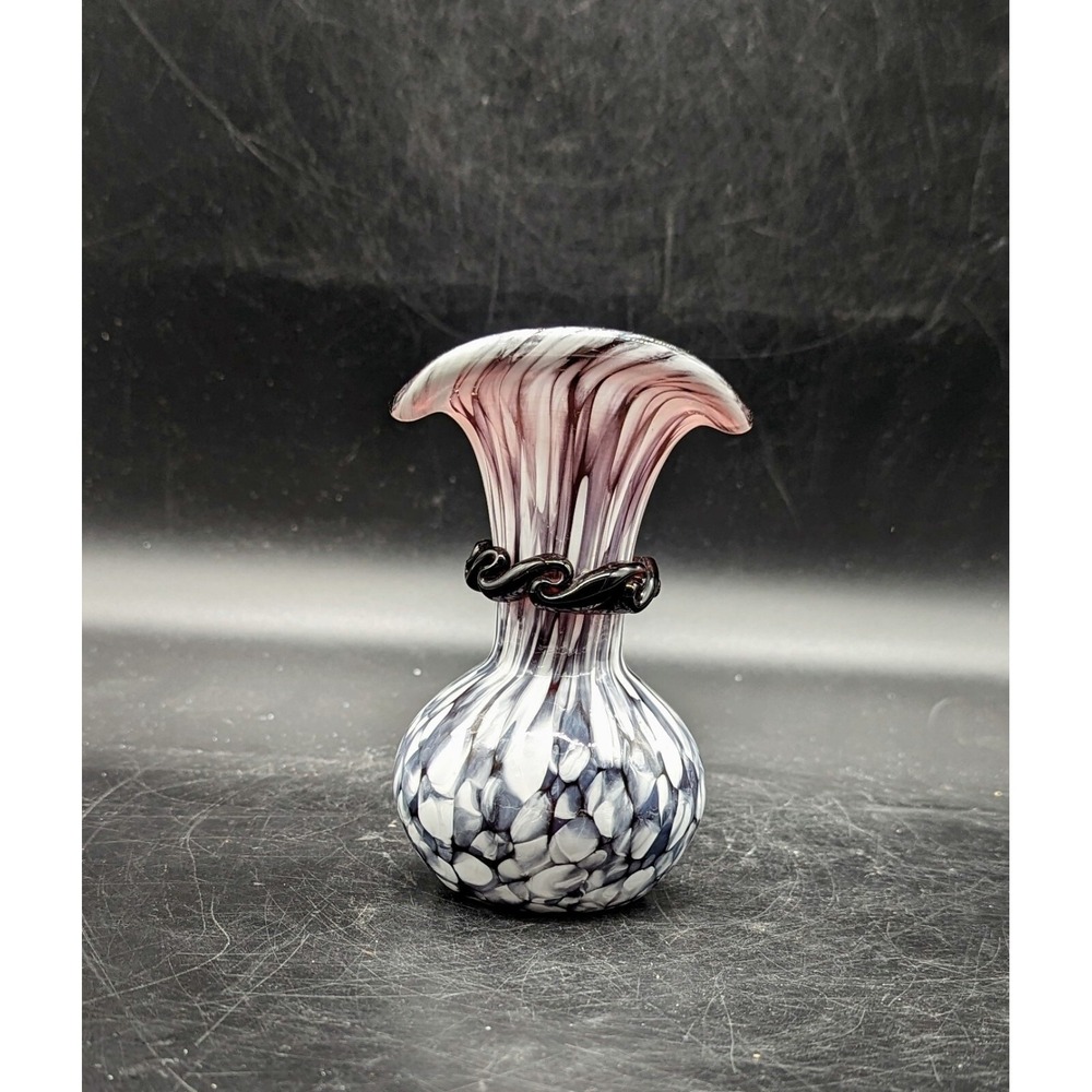 Vintage Purple Amethyst Art Glass Splatter Glass Pitcher Vase Cruet 4.75"